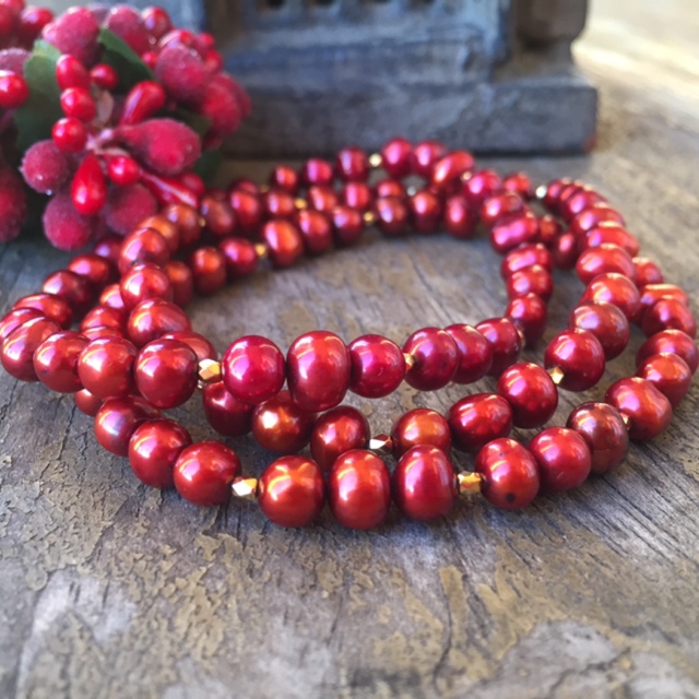 Red Cranberry Freshwater Pearl Bracelet Stack