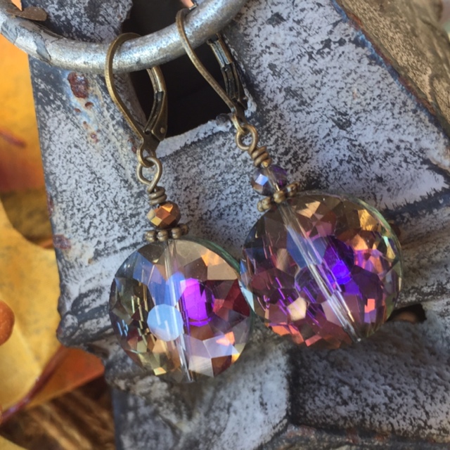 Holiday Rainbow Crystal Vintage Inspired Earrings 