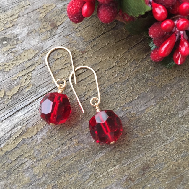 Vintage Crystal Holiday Red Earrings 