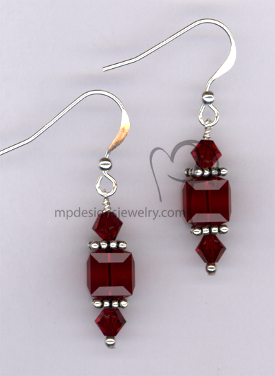 Romance Red ~ Swarovski Crystal Sterling Silver Cube  Earrings