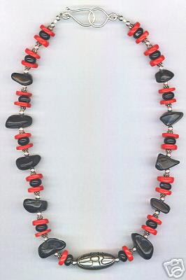 black onyx red coral necklace