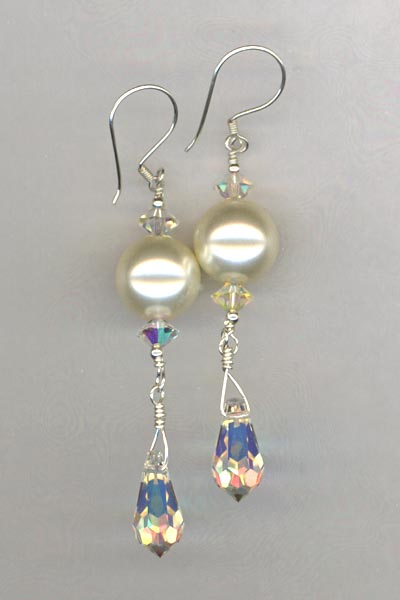 bridal pearl crystal pendant earring