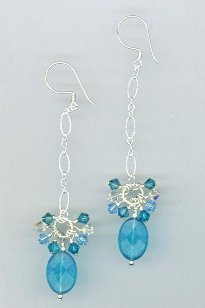 aqua jade crystal chain earrings