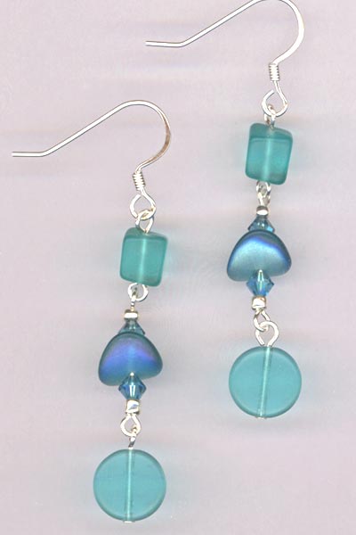 Blue Indicolite Swarovski Crystal Dangle Silver Earrings
