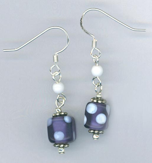 Purple white polka dot earrings