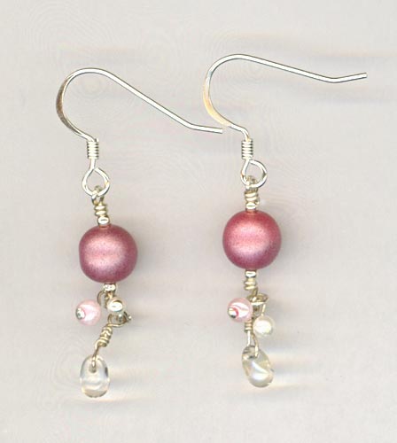 pink teadrop dangle earring