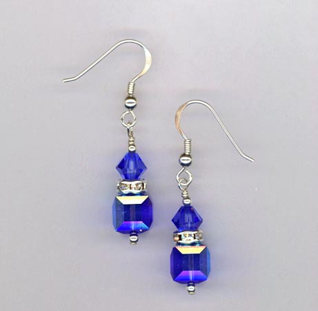elegant sapphire blue cube earrings