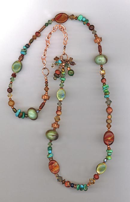 Copper gemstone mix long necklace