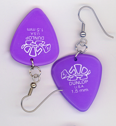 purple turtle dunlop guitar pick earrings