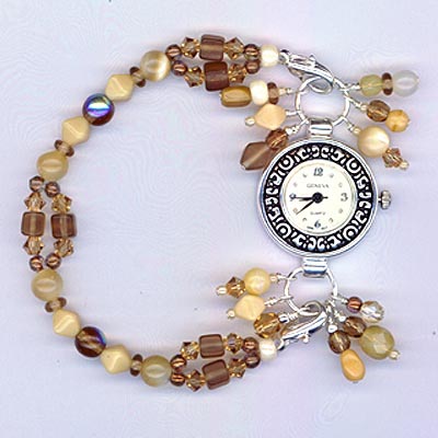 Neutral Beaded Colorado Topaz Mother-of-Pearl Stretchy  Geneva Watch