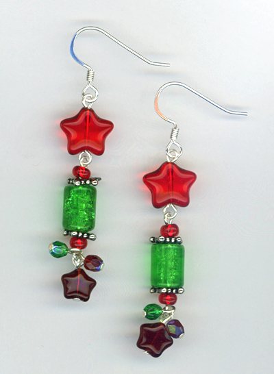 red, green, christmas earring