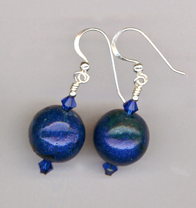 blue round chrysocolla earring