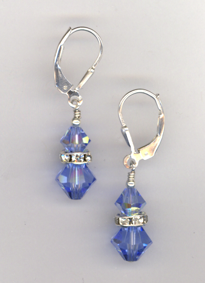bridal blue ligth sapphire crystal stack earrings