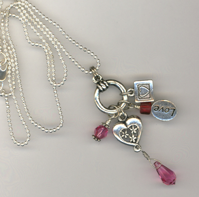 pink rose heart charm necklace