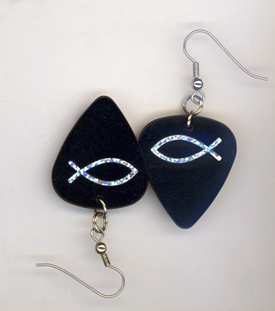black fish guitar pick earrings