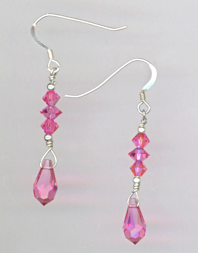 rose pink crystal pendant stack earrings