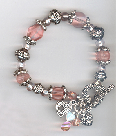 pink chunky heart charm toggle bracelet