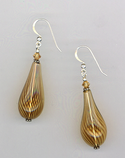 brown handblown teardrop glass earrings