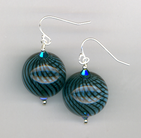 handblown aqua black round earrings