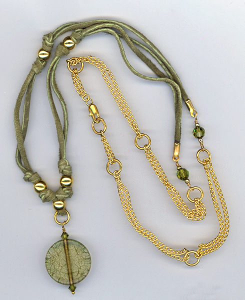 olive green leather gold necklace