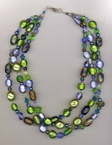 blue green 3 layer necklace