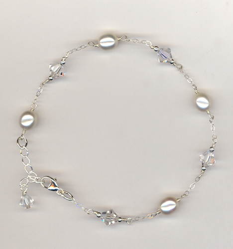white pearl crystal chain bracelet