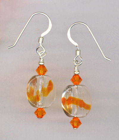 orange lampwork crystal earring